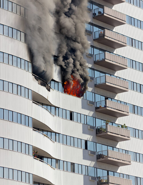Fire burns the outside of the building floor.